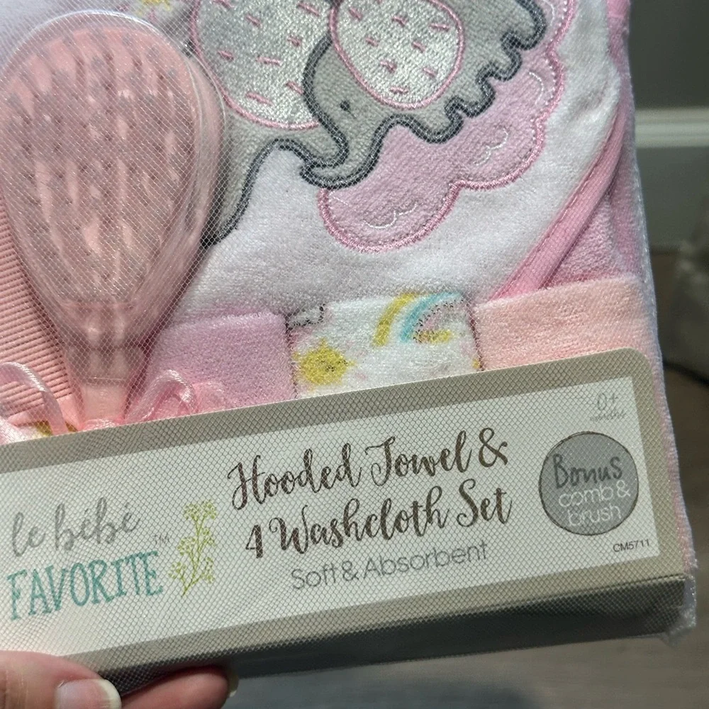 Pink Hooded Towel & Washcloth Set with Brush